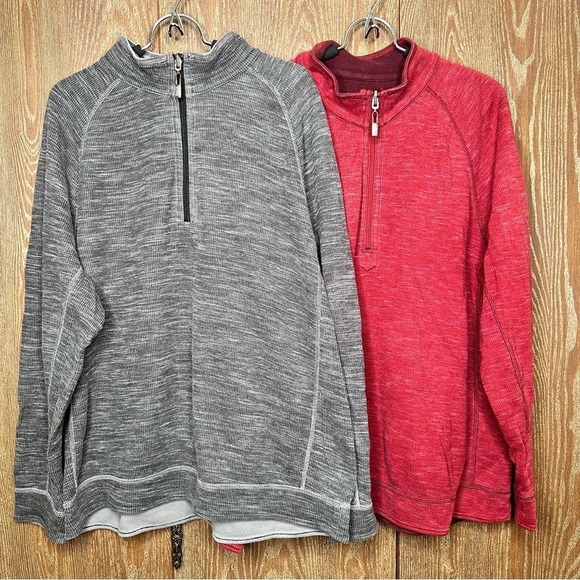 Tommy Bahama Relax Men's 1/4 Zip Sweater Pullover Long Sleeve Red & Grey 2pc Set